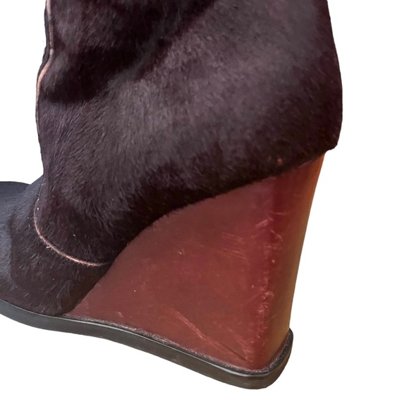 Italian Calf Hair Mid-Shin Boots with Leather Covered Wedge Heel - Picture 9 of 14